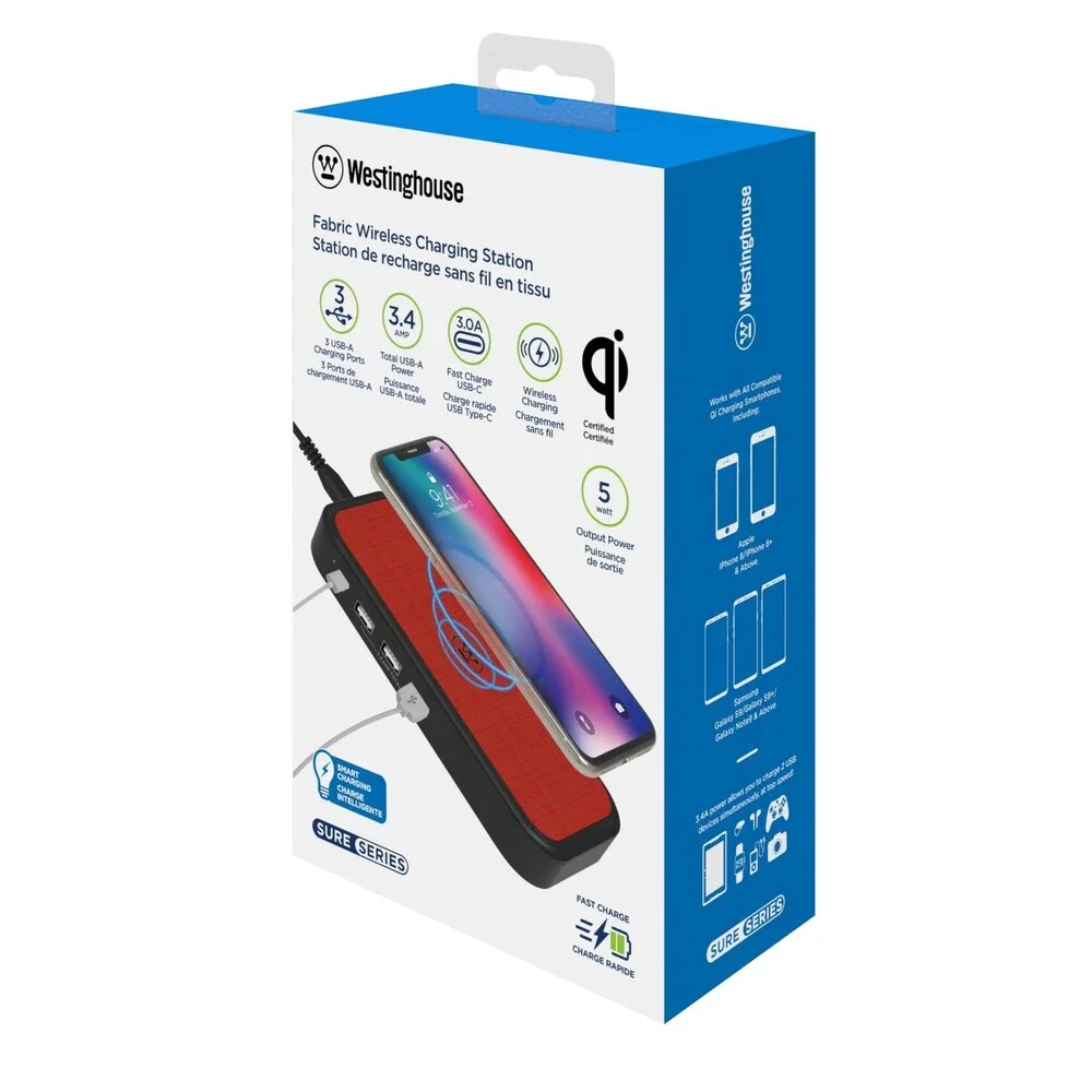 Westinghouse Qi Wireless Charger with 4 Additional USB Ports NIB Free Shipping